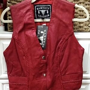 Barney's Leather Red Vest With Braided Accents. *Minor Flaws.